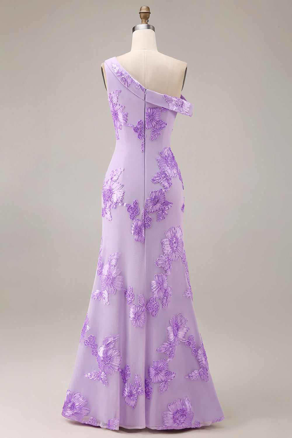 Asymmetrical Neck Yellow Mermaid Appliqued Prom Dress