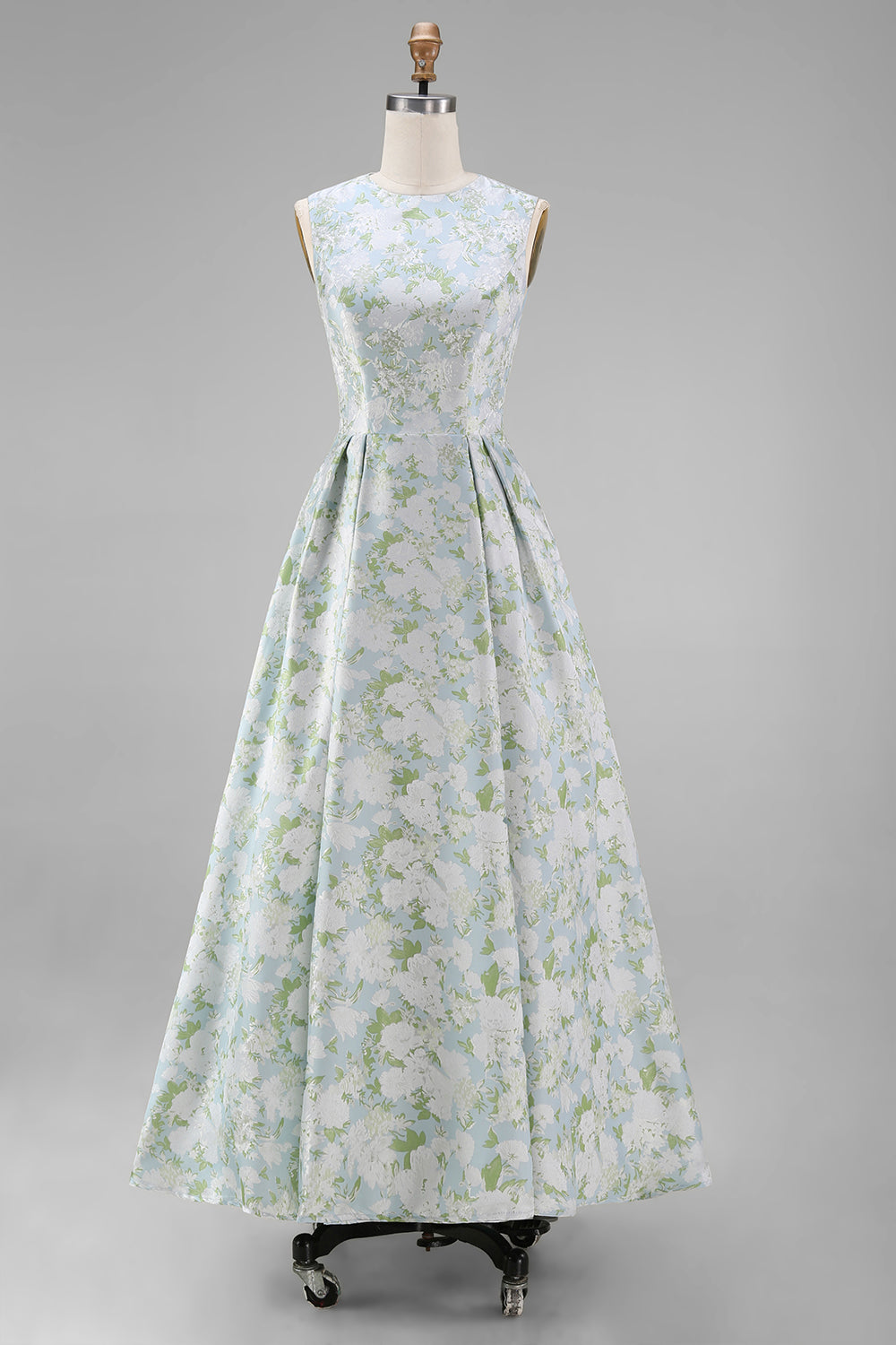 Blue Floral A Line Wedding Guest Dress with Pockets