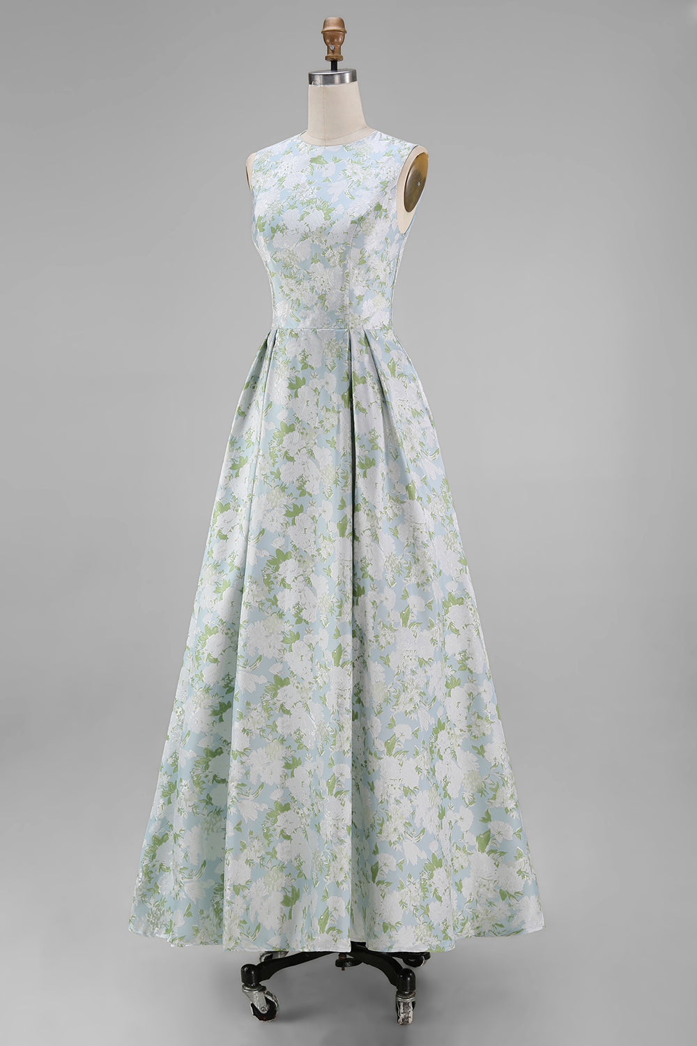 Blue Floral A Line Wedding Guest Dress with Pockets