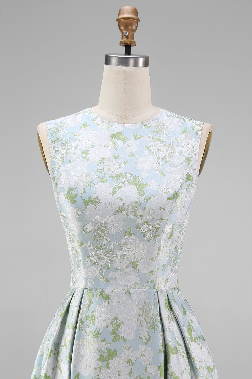 Blue Floral A Line Wedding Guest Dress with Pockets