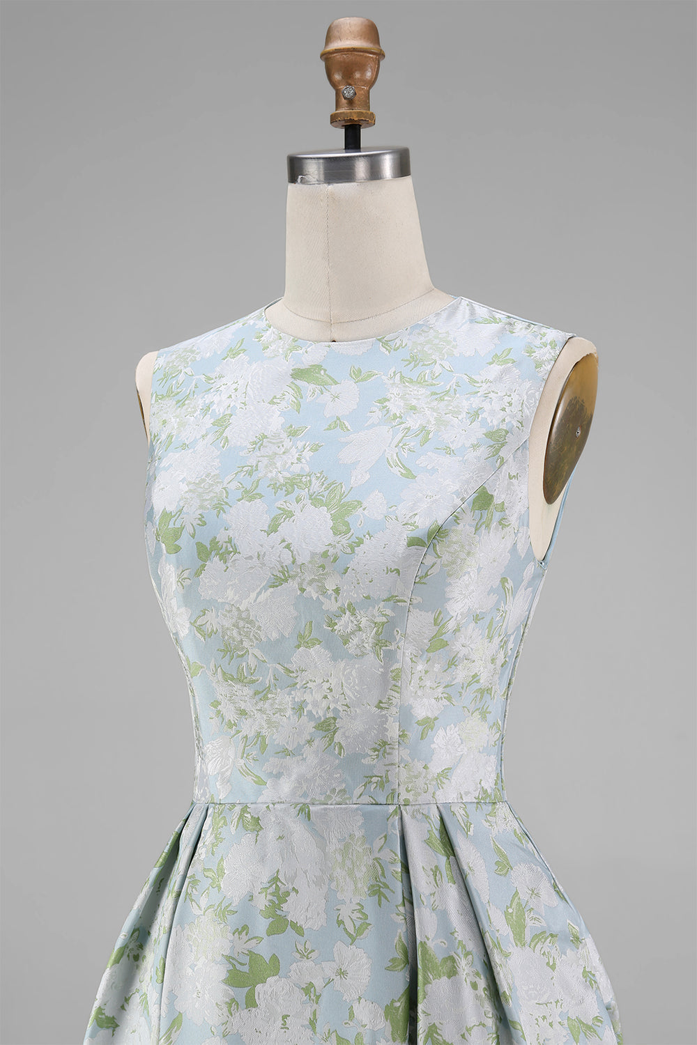 Blue Floral A Line Wedding Guest Dress with Pockets