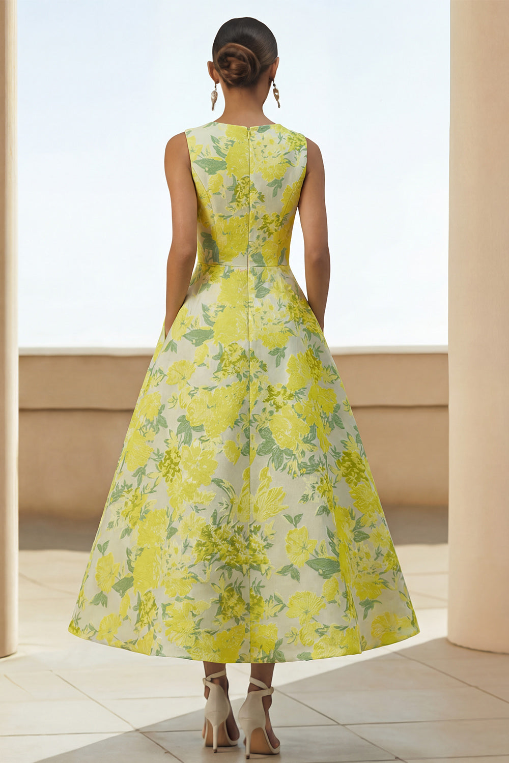 Floral A Line Daffodi Wedding Guest Dress with Pockets
