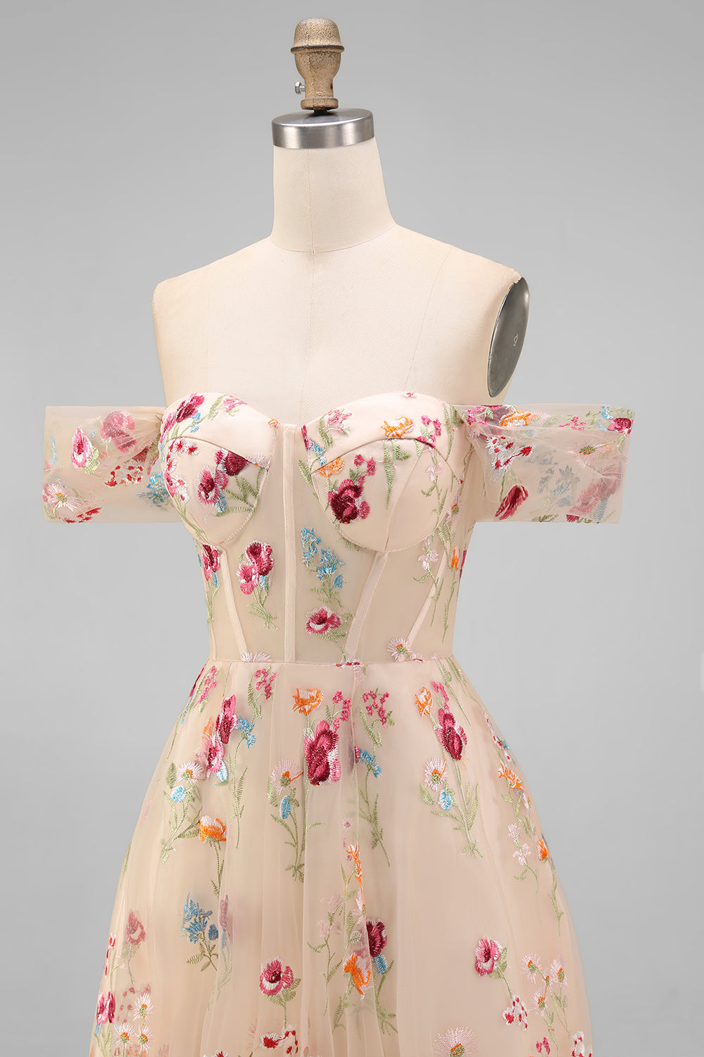 Off the Shoulder Floral Black A Line Wedding Guest Dress