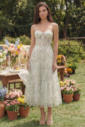 Floral Corset Light Green A Line Wedding Guest Dress