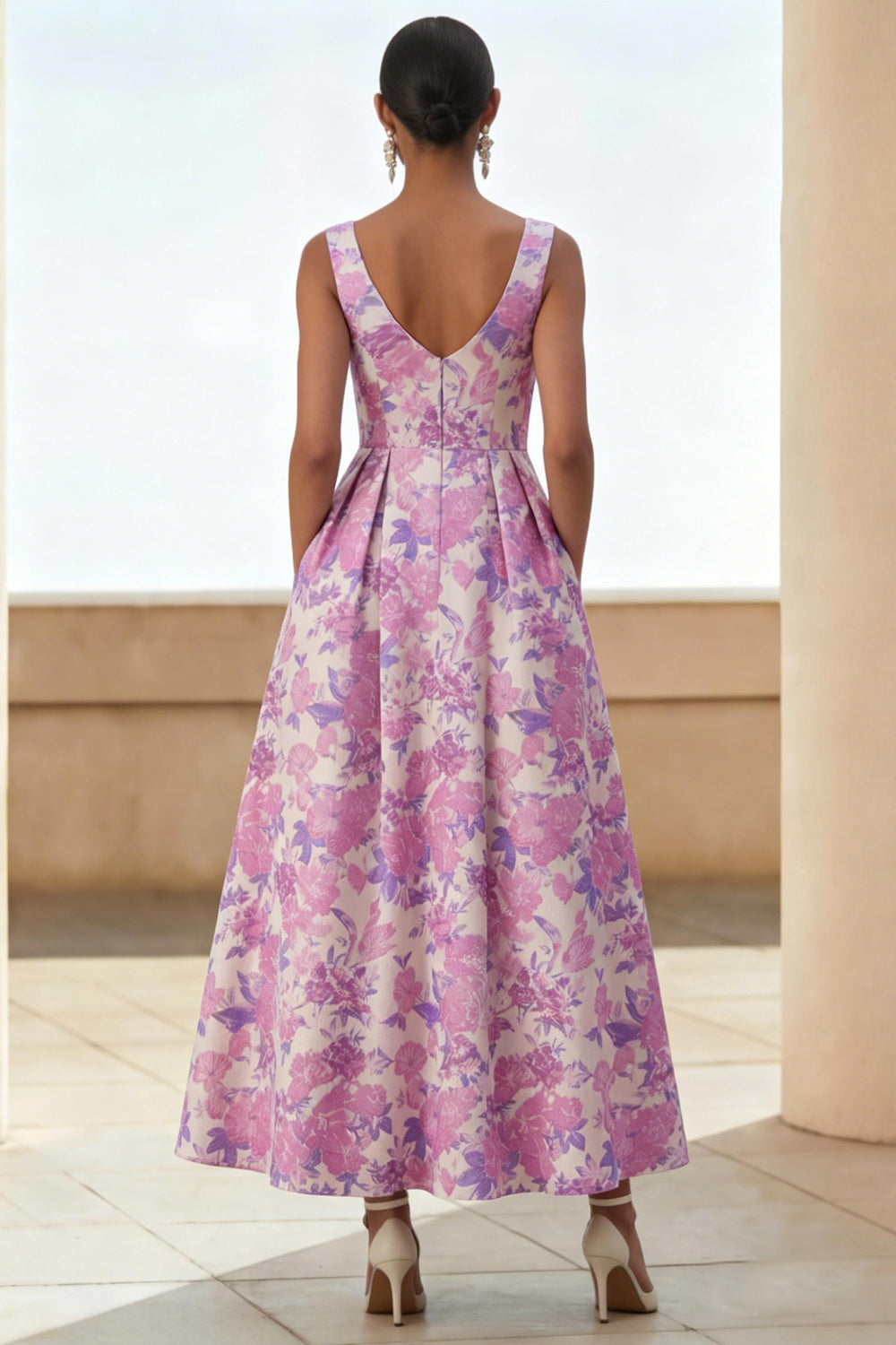 Floral Lilac A Line Scoop Neck Wedding Guest Dress