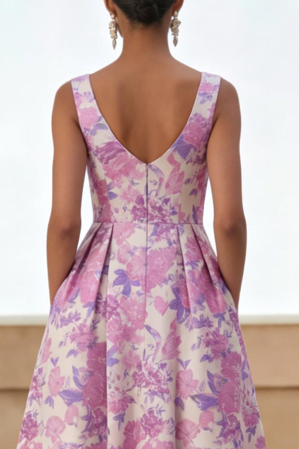 Floral Lilac A Line Scoop Neck Wedding Guest Dress