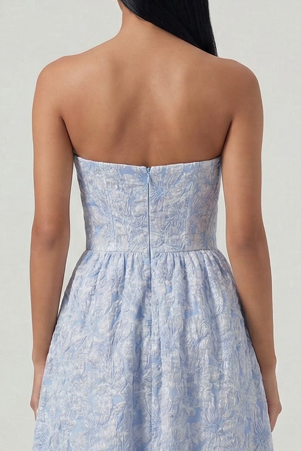 Strapless Floral Blue A Line Maxi Wedding Guest Dress