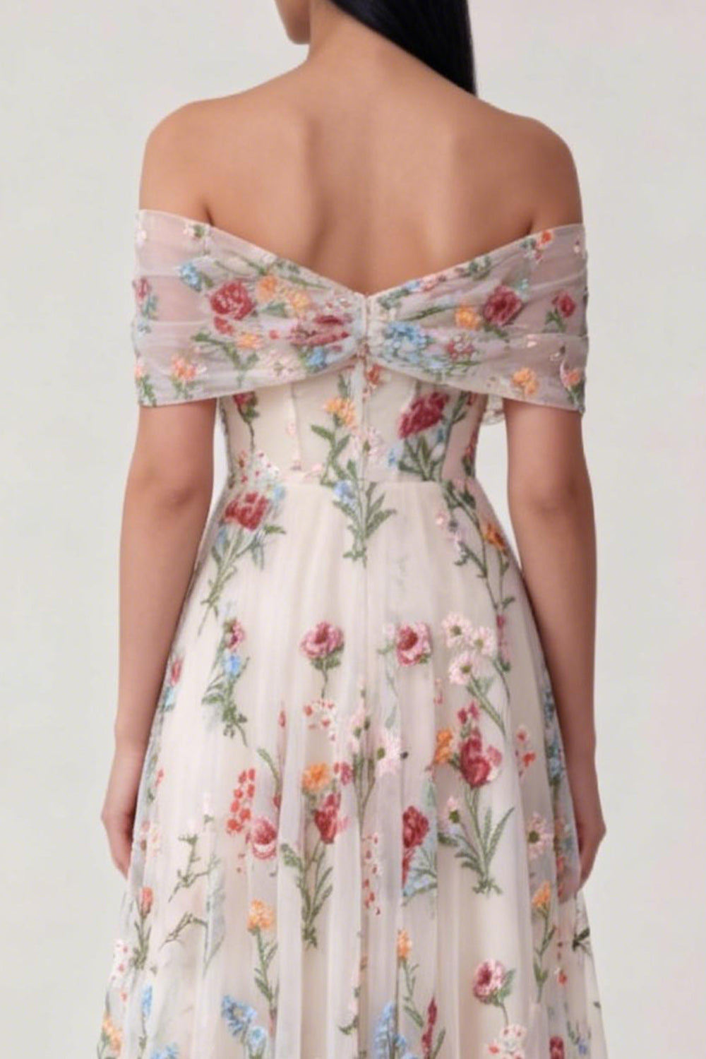Black Off the Shoulder Floral Embroidered Wedding Guest Dress