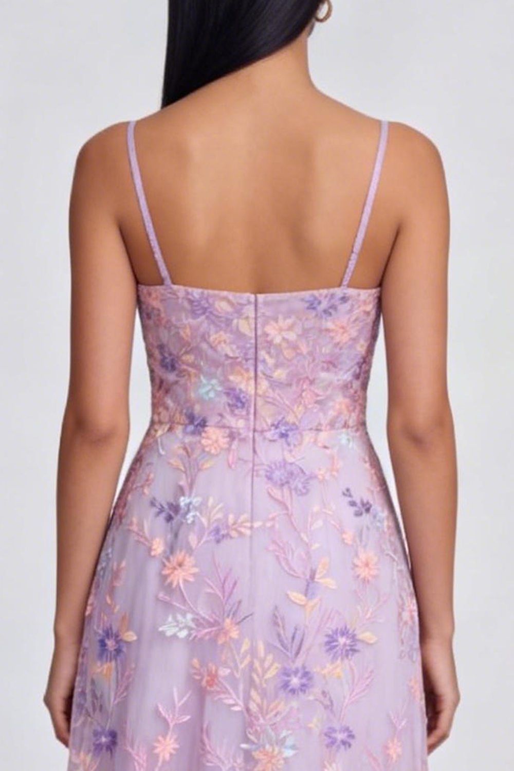 Floral Lilac A Line Ruffled Wedding Guest Dress
