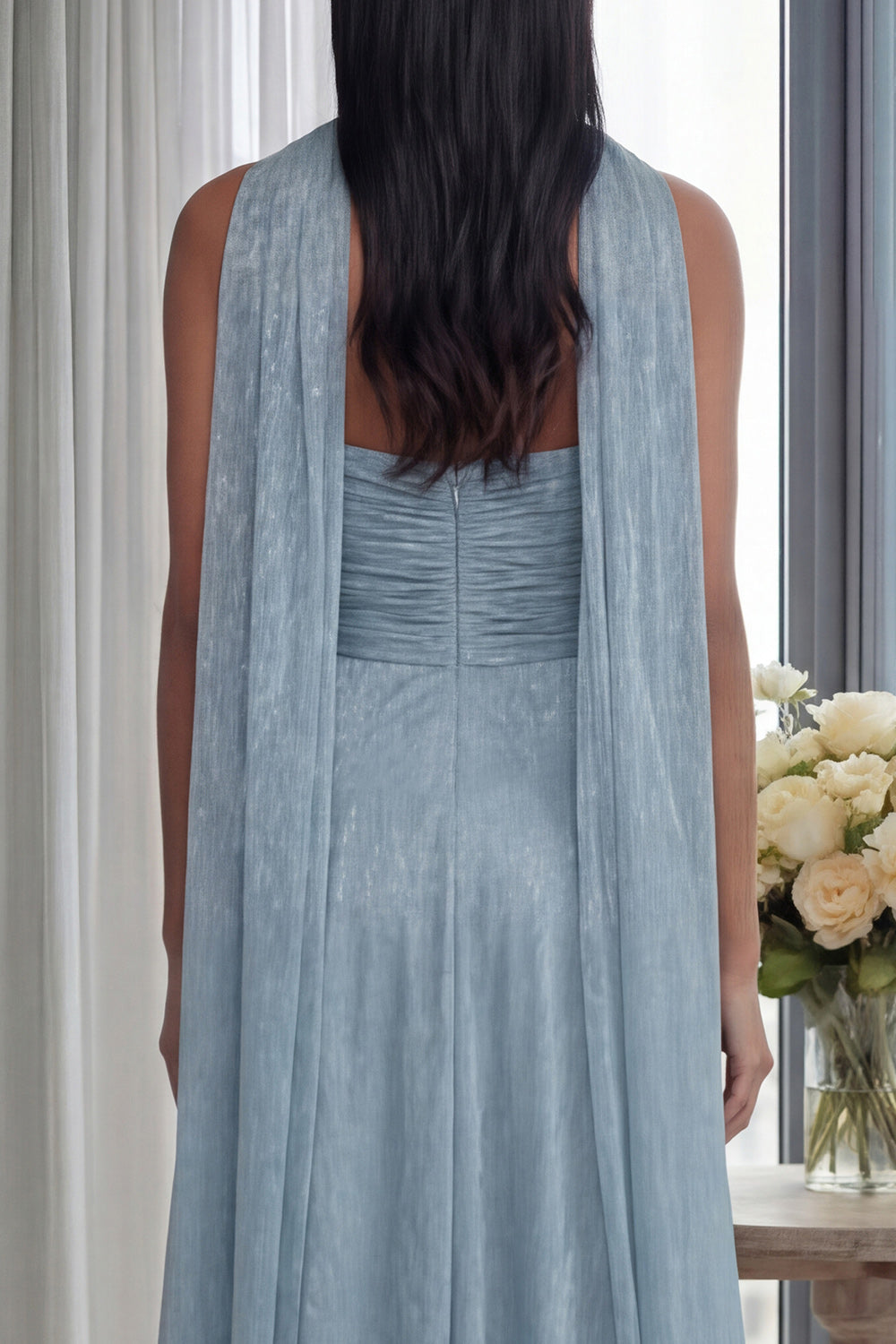 Strapless Sky Blue Ruched A Line Formal Dress