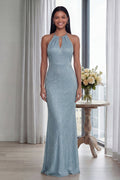 Halter Sky Blue Cut Out Mermaid Formal Dress