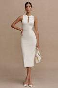 Bodycon Cut Out Midi White Dress with Slit
