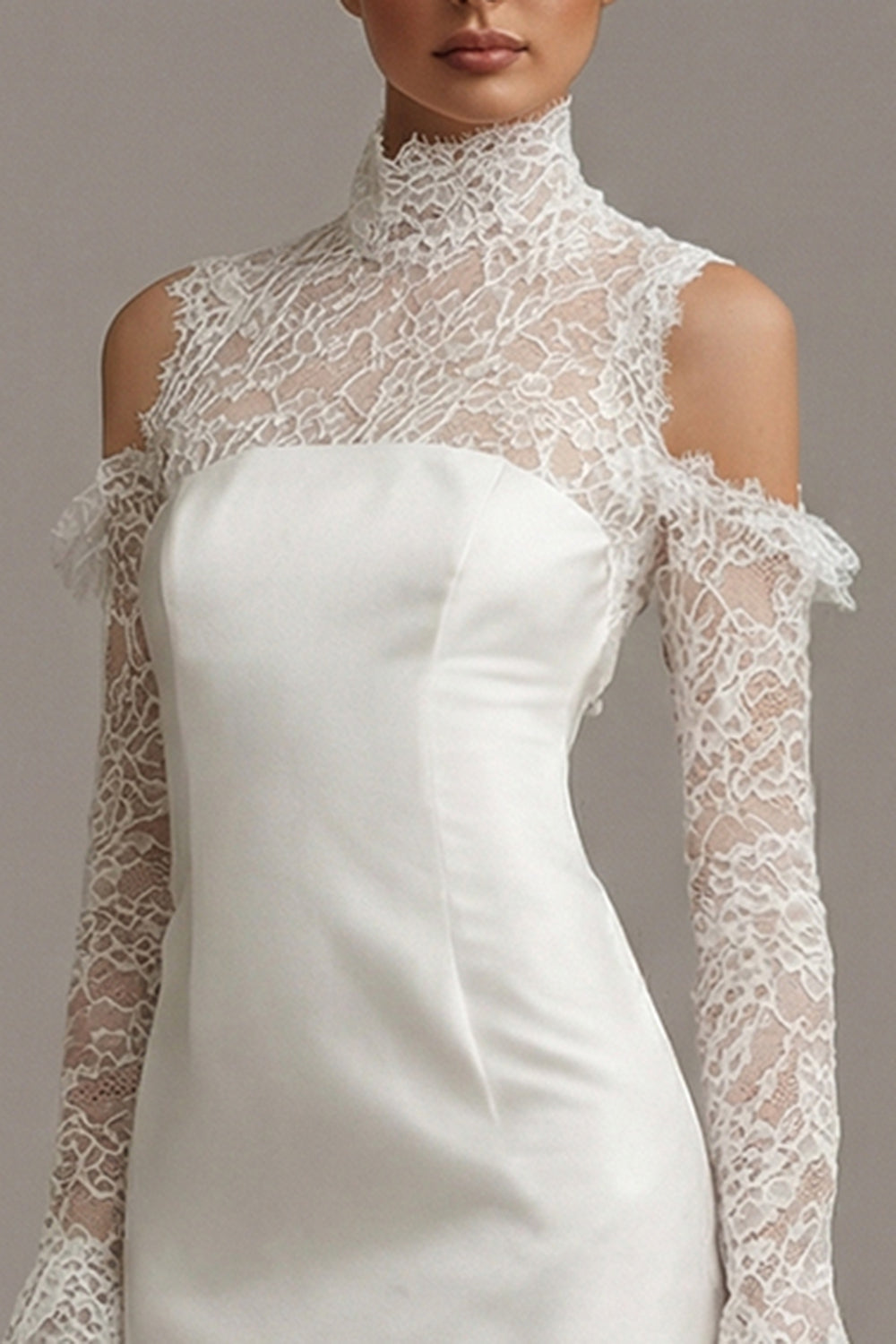 Long Sleeve High Neck Cut Out Mini White Dress