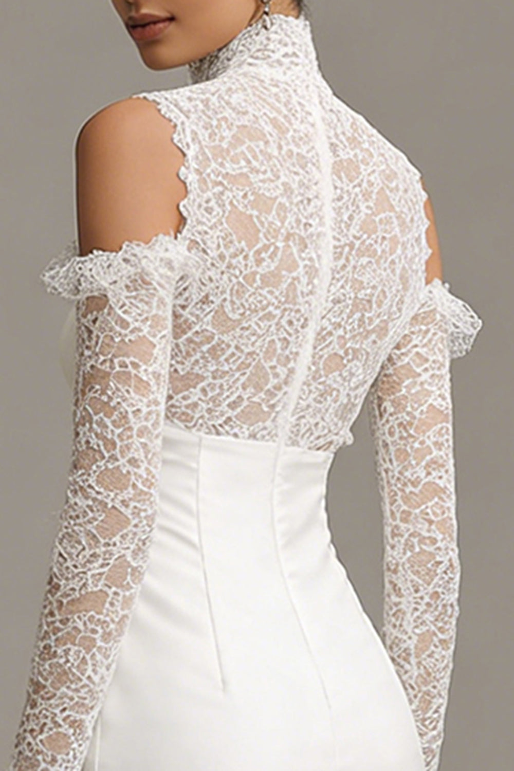 Long Sleeve High Neck Cut Out Mini White Dress