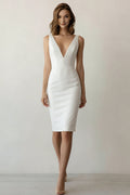 Bodycon V Neck Satin White Graduation Dress
