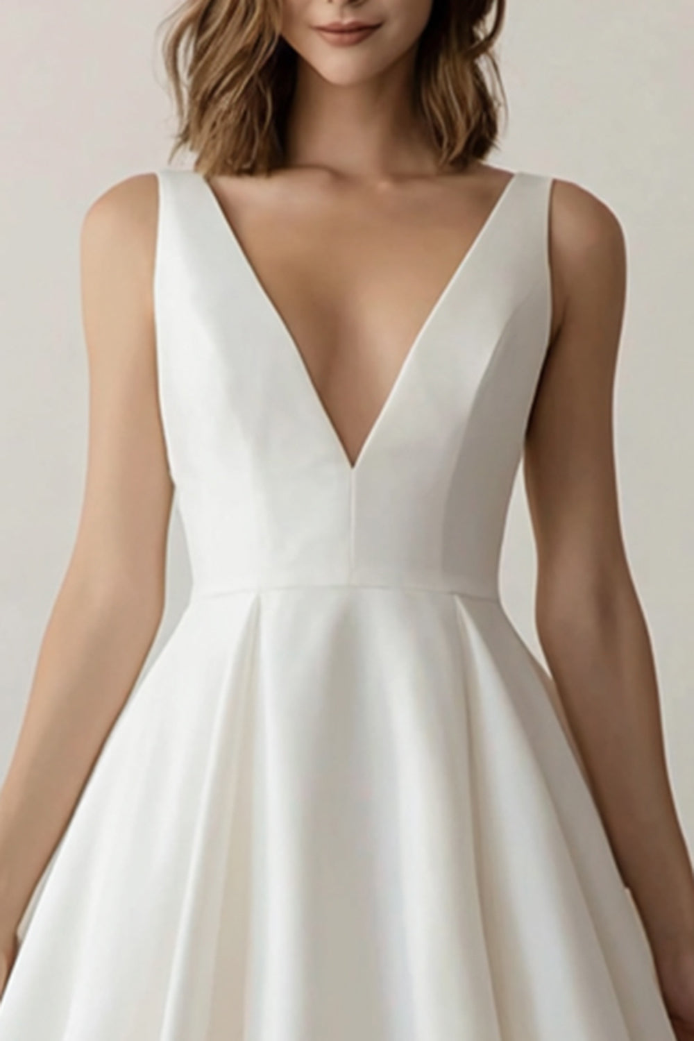 A Line V Neck Mini White Dress