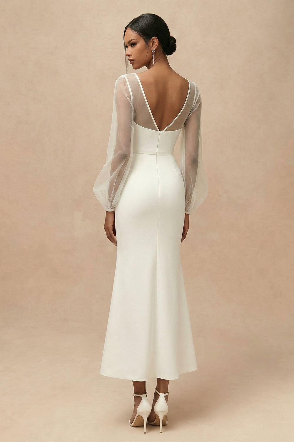 Long Sleeve Mermaid Satin White Dress