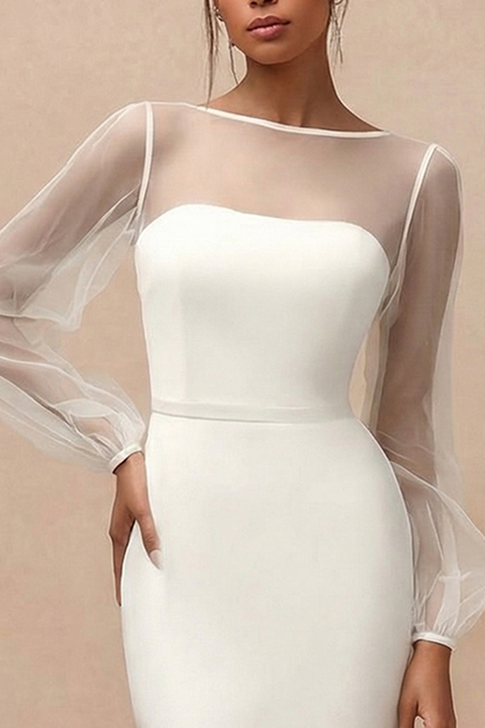 Long Sleeve Mermaid Satin White Dress