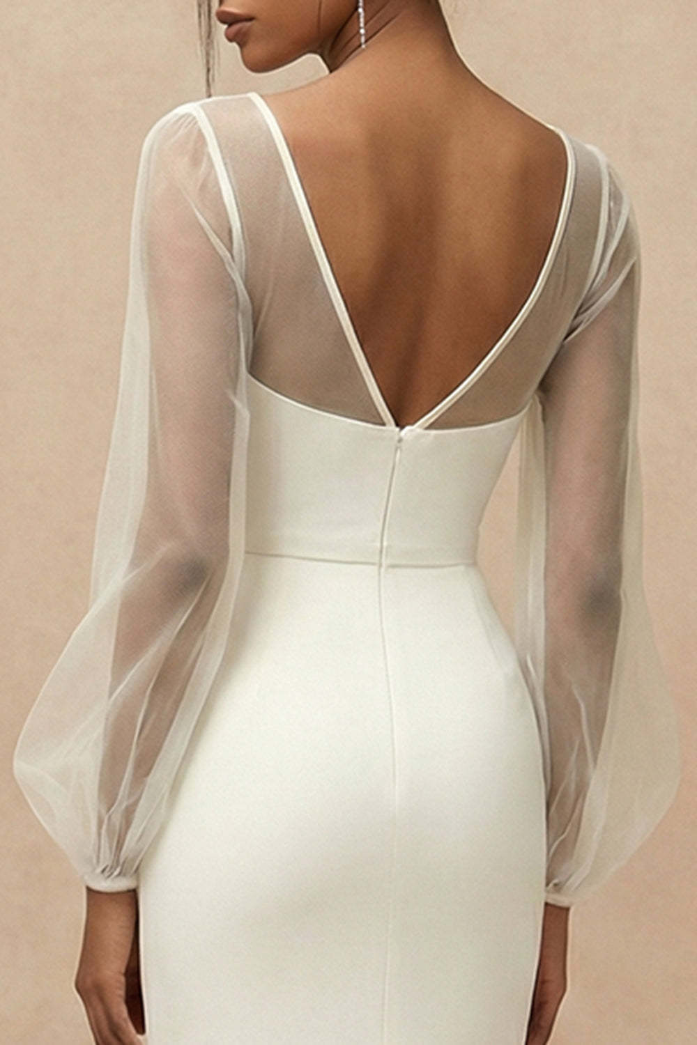 Long Sleeve Mermaid Satin White Dress