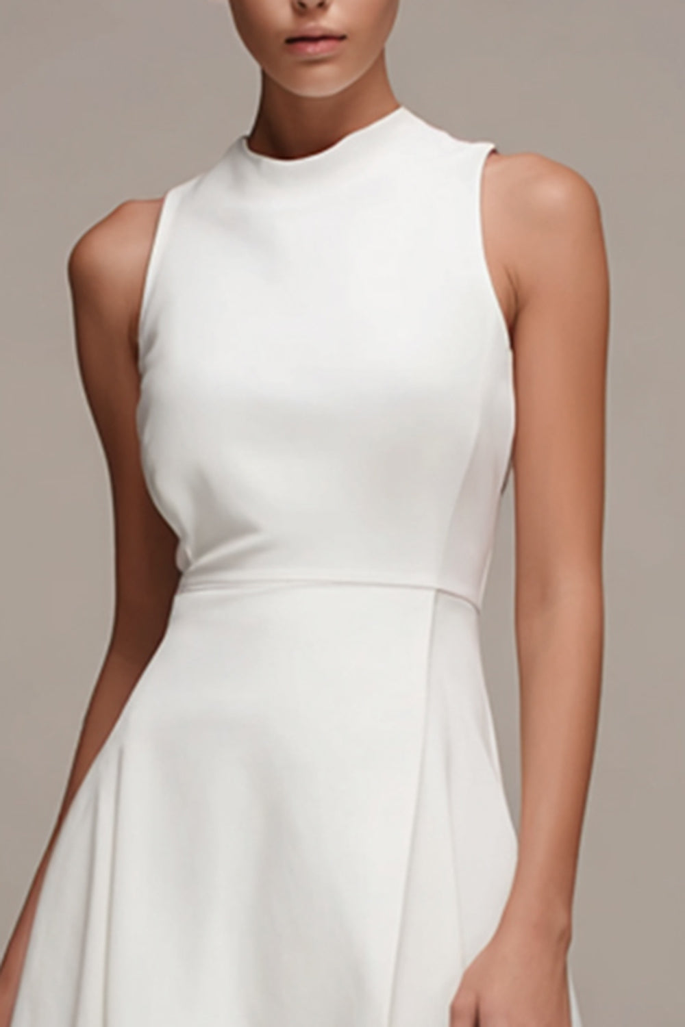 A Line Round Neck Ruffled Midi White Dress