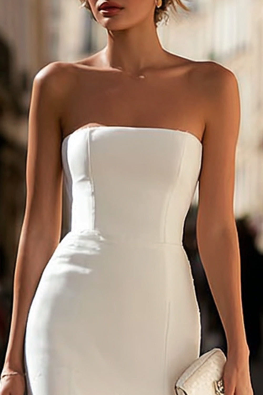 Strapless Bodycon Lace White Engagement Dress