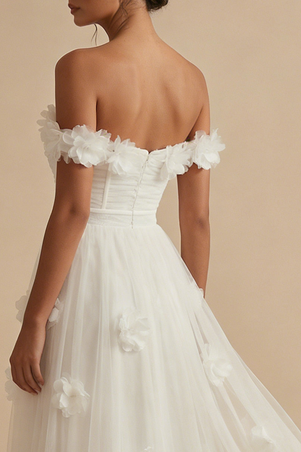 Off the Shoulder A Line Appliqued White Wedding Dress