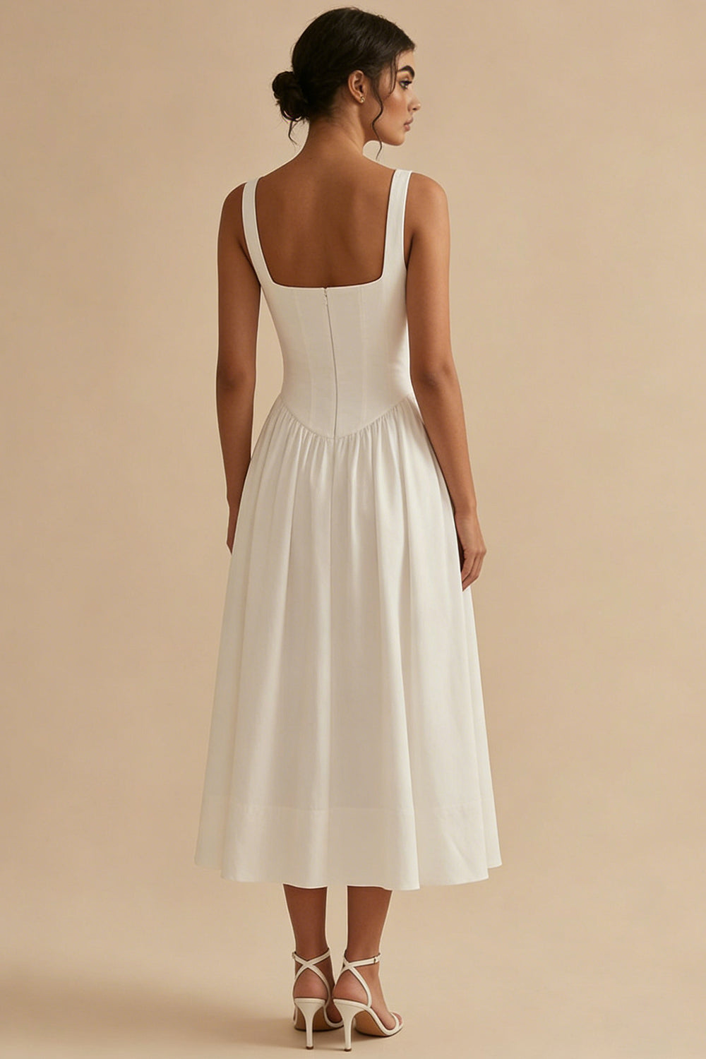 Basque Waist A Line Corset Midi White Dress