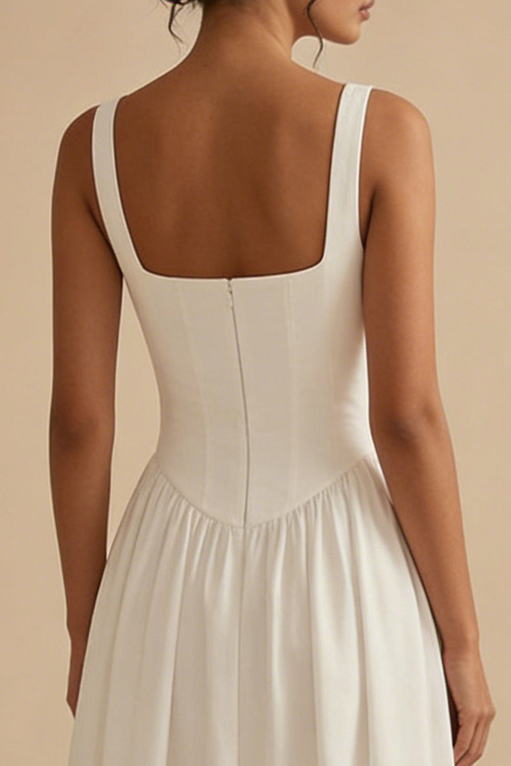 Basque Waist A Line Corset Midi White Dress