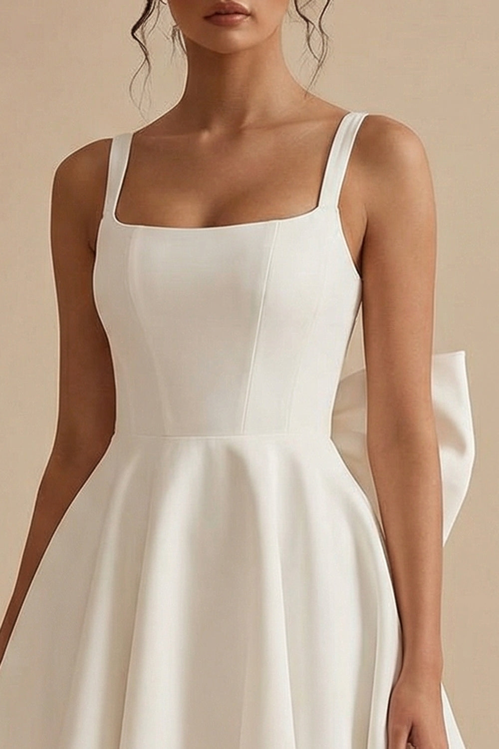 Satin A Line Mini White Dress with Bow