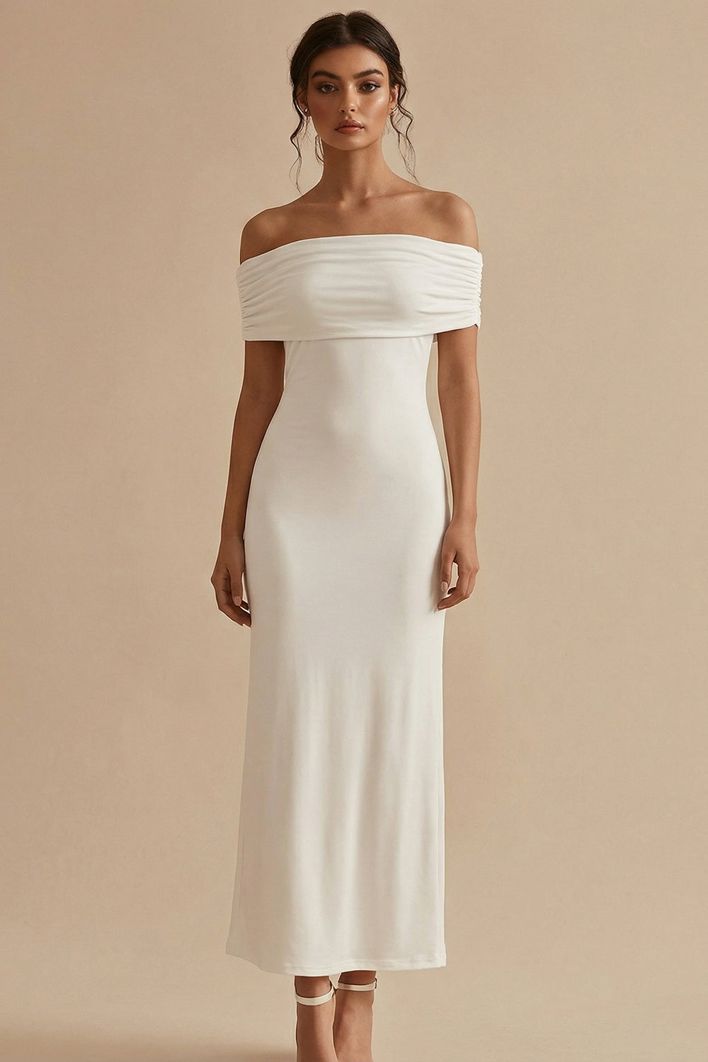 Off the Shoulder Ruched White Dress