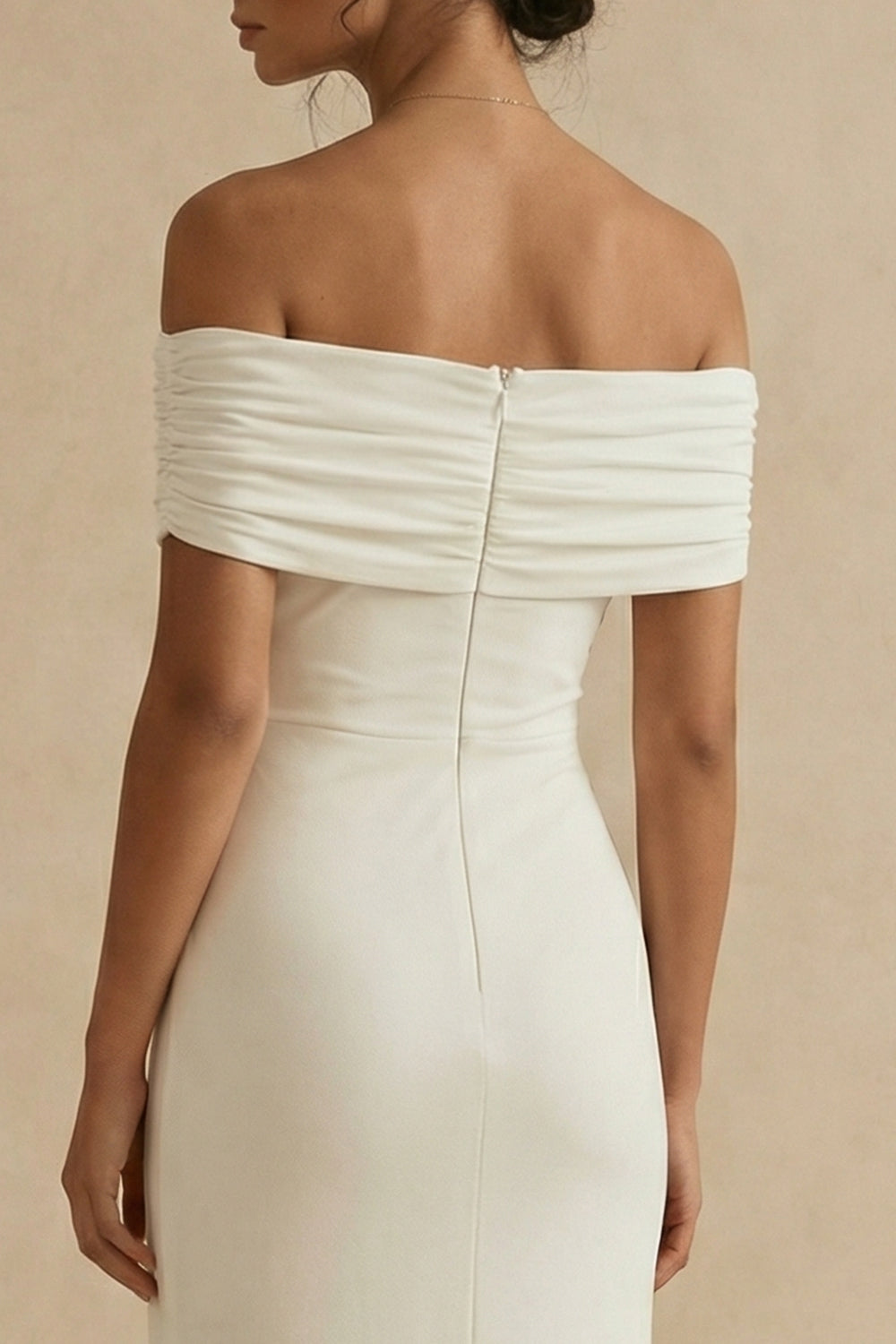 Off the Shoulder Ruched White Dress