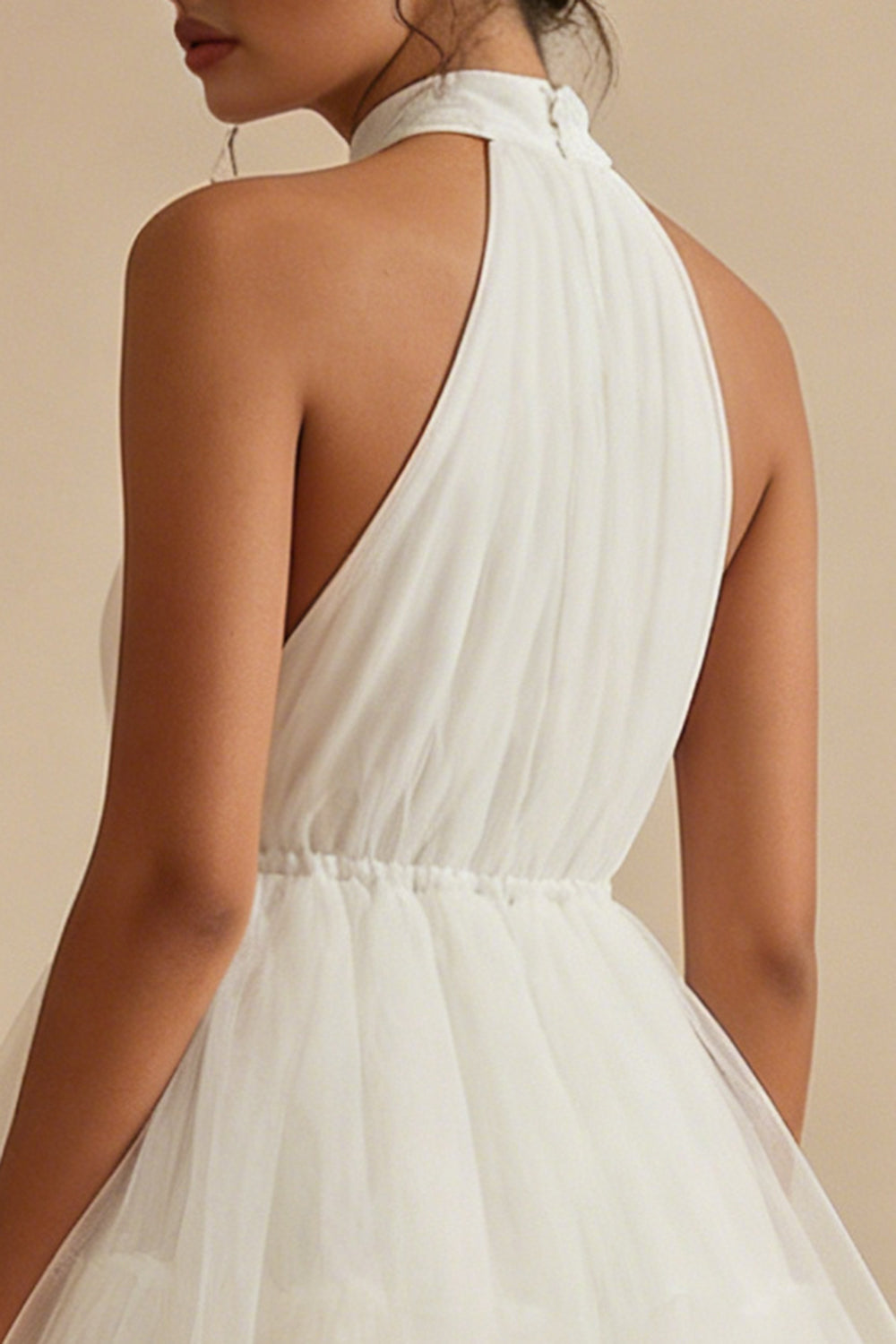 Halter Tulle Tiered Mini White Dress