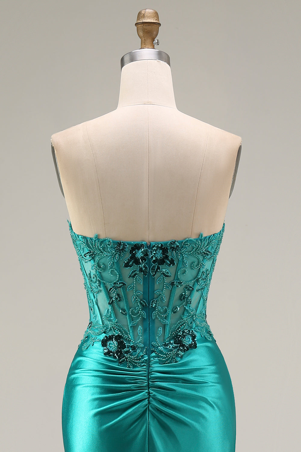 Mermaid Satin Strapless Corset Peacock Prom Dress