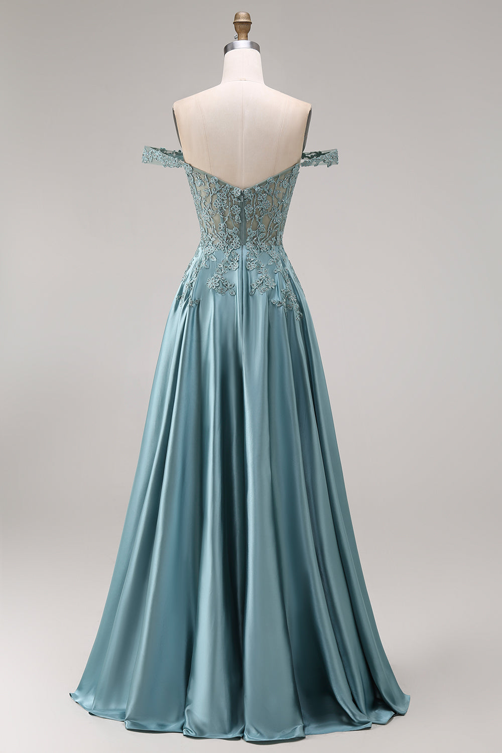 Off the Shoulder Corset Beaded A Line Agave Prom Dress
