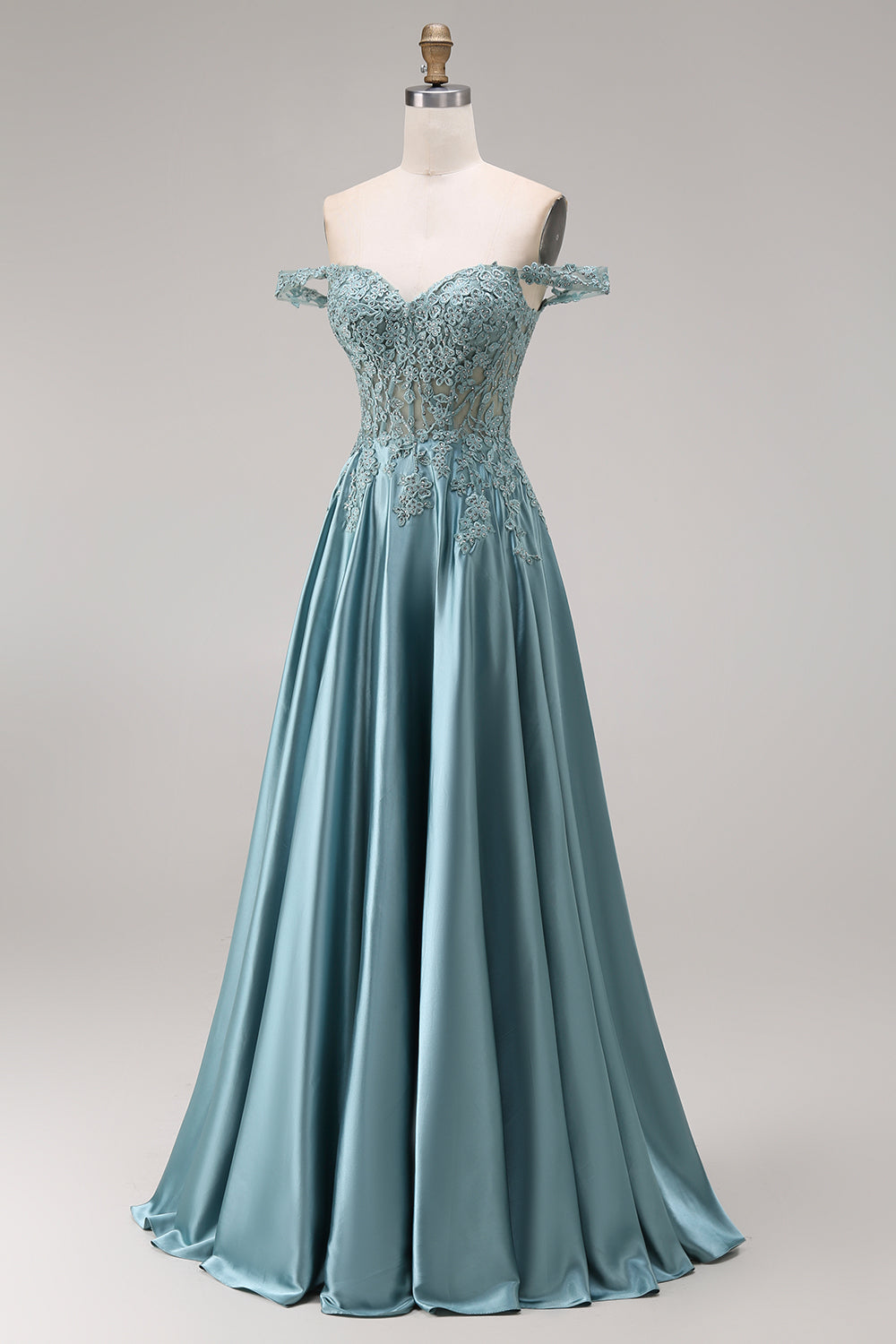 Off the Shoulder Corset Beaded A Line Agave Prom Dress