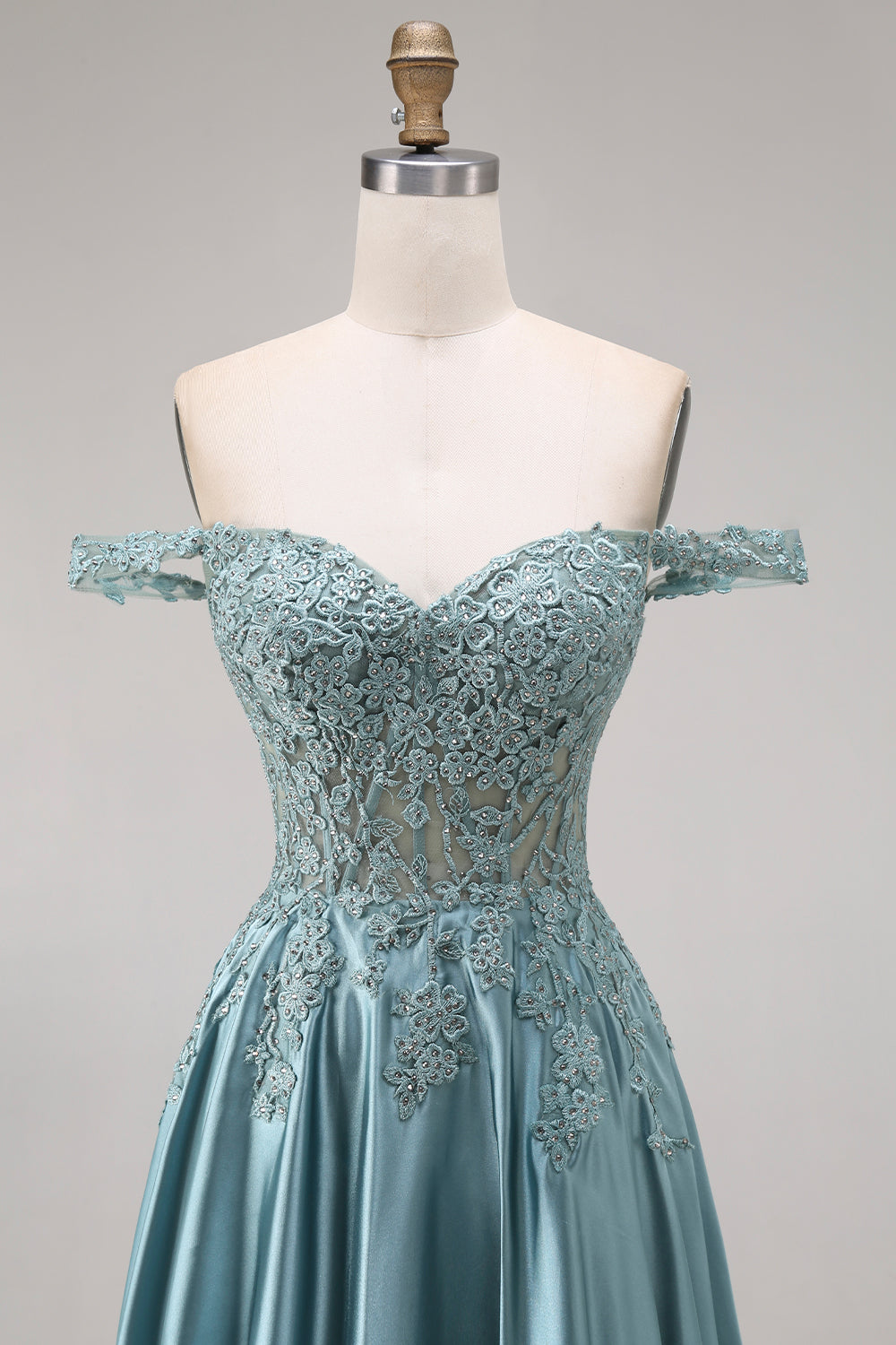 Off the Shoulder Corset Beaded A Line Agave Prom Dress