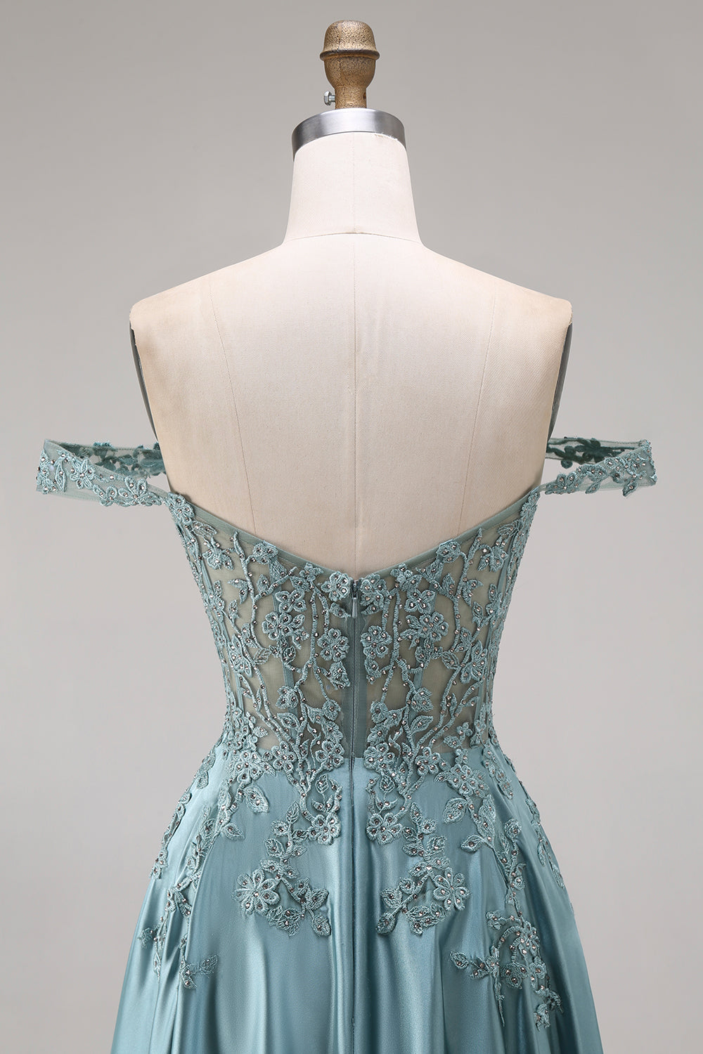 Off the Shoulder Corset Beaded A Line Agave Prom Dress