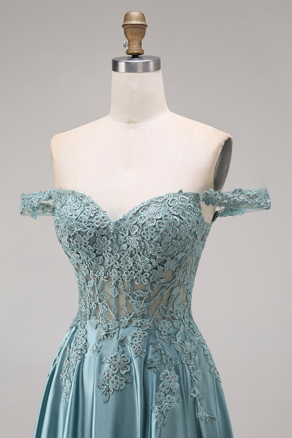 Off the Shoulder Corset Beaded A Line Agave Prom Dress