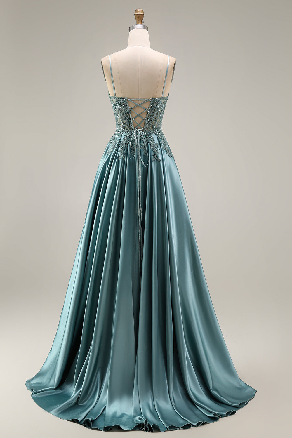 Sequin Corset A Line Appliqued Agave Prom Dress