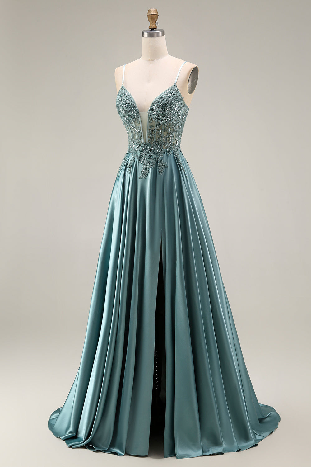 Sequin Corset A Line Appliqued Agave Prom Dress