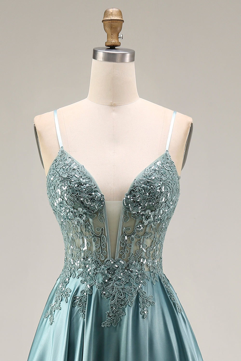 Sequin Corset A Line Appliqued Agave Prom Dress