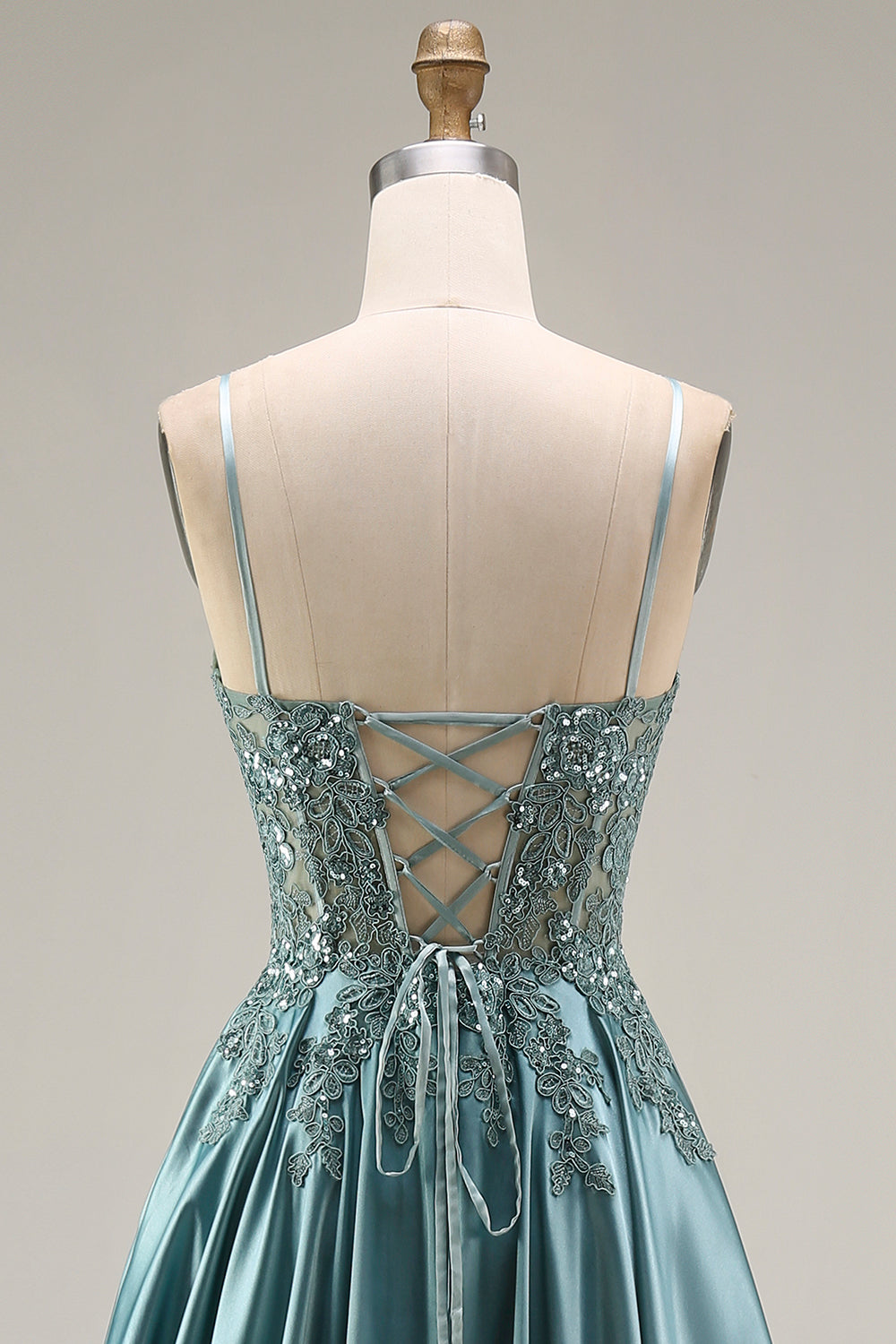 Sequin Corset A Line Appliqued Agave Prom Dress