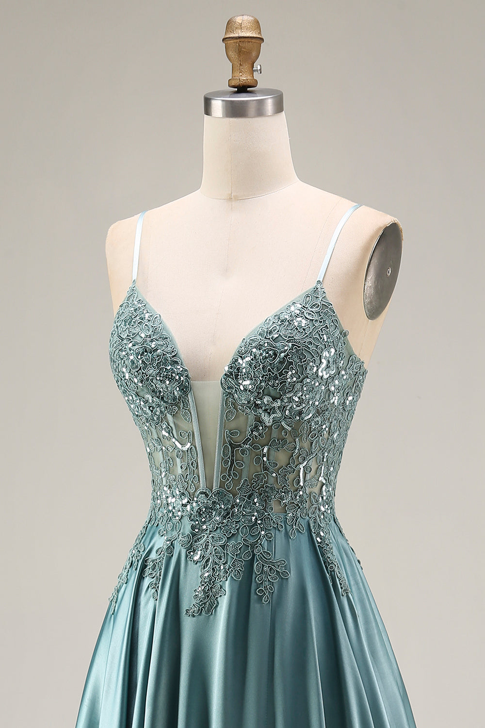 Sequin Corset A Line Appliqued Agave Prom Dress