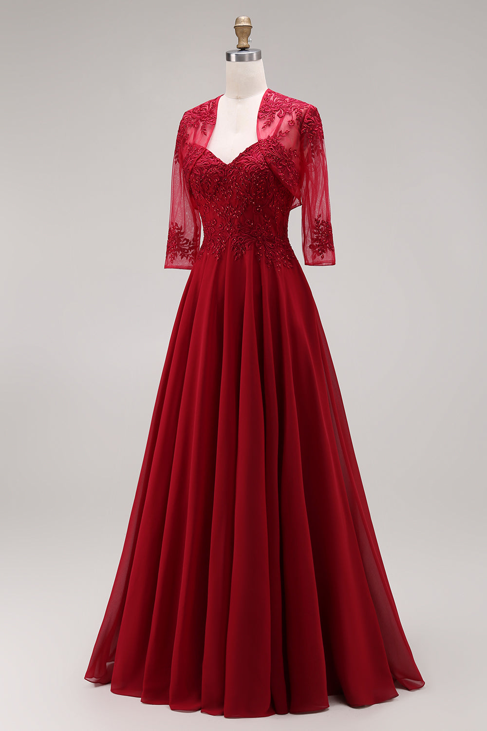 2 Piece Burgundy A Line Appliqued Beaded Mother of the Bride Dress