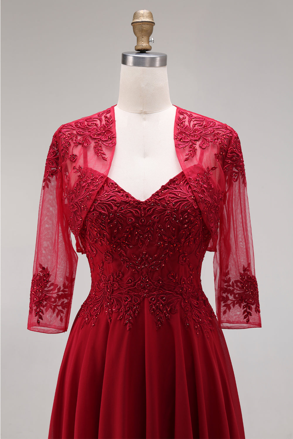 2 Piece Burgundy A Line Appliqued Beaded Mother of the Bride Dress