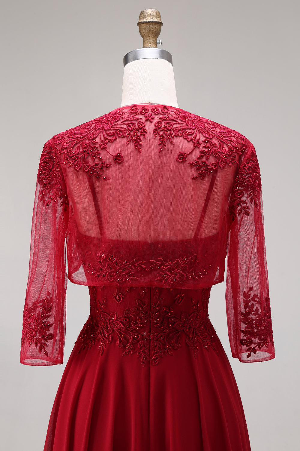 2 Piece Burgundy A Line Appliqued Beaded Mother of the Bride Dress