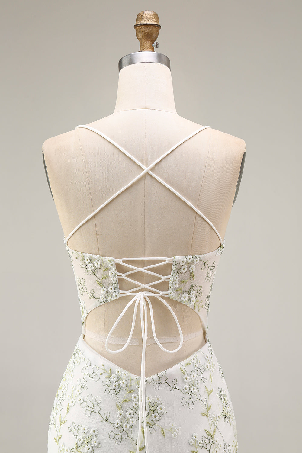 White Floral Mermaid Appliqued Corset Prom Dress