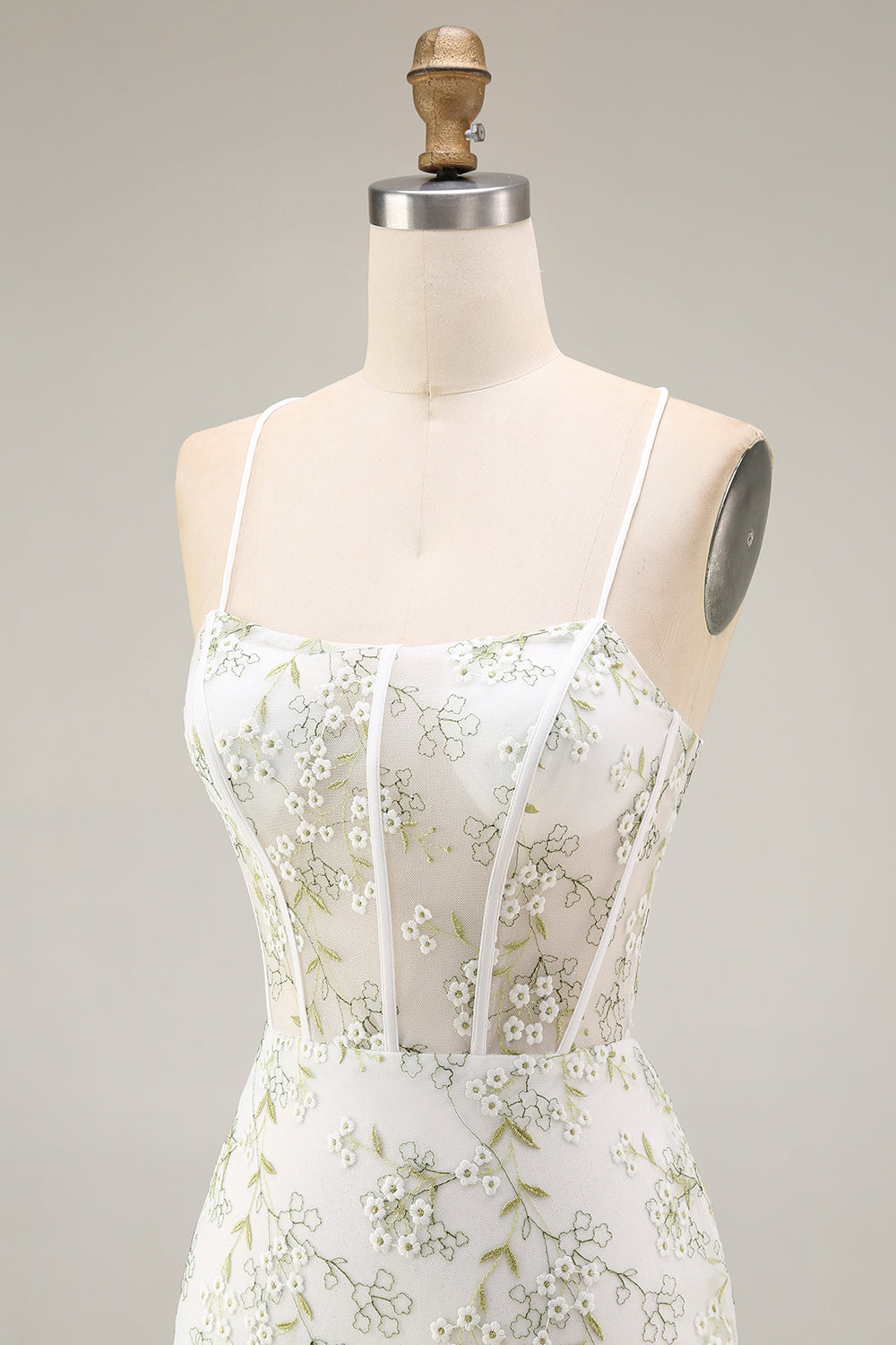 White Floral Mermaid Appliqued Corset Prom Dress