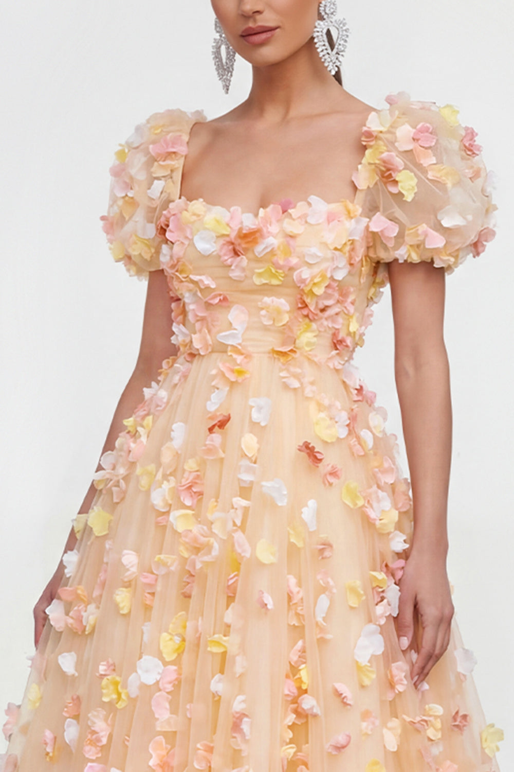 Floral Champagne A Line Short Sleeve Wedding Guest Dress