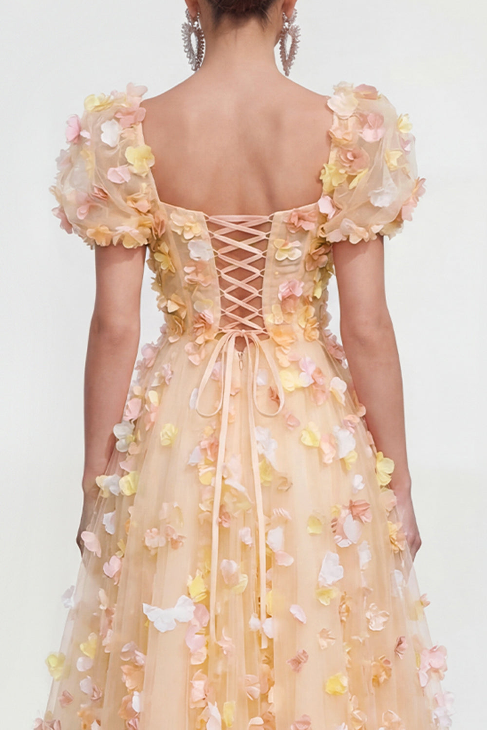 Floral Champagne A Line Short Sleeve Wedding Guest Dress